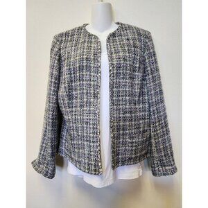 Evan-Picone Blazer Jacket Women Small Tweed Fringe Purple Pockets Vintage
